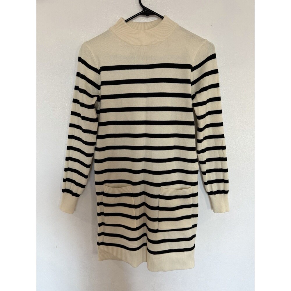 SHEIN Women's Striped Mock Neck Long Sleeve Sweater Dress Pockets S